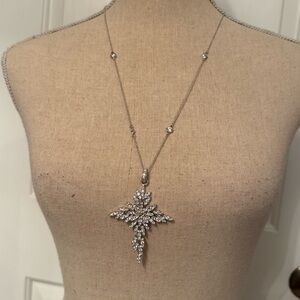 PJM NECKLACE CHAIN MOVABLE LAYERED CRYSTAL CROSS  REMOVABLE 925 STERLING SILVER